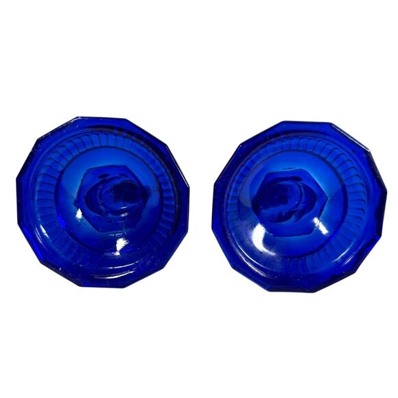 Pair of Cobalt Blue Glass Dolphin Koi Fish Candlestick Holder Hexagon Base - Picture 5 of 8